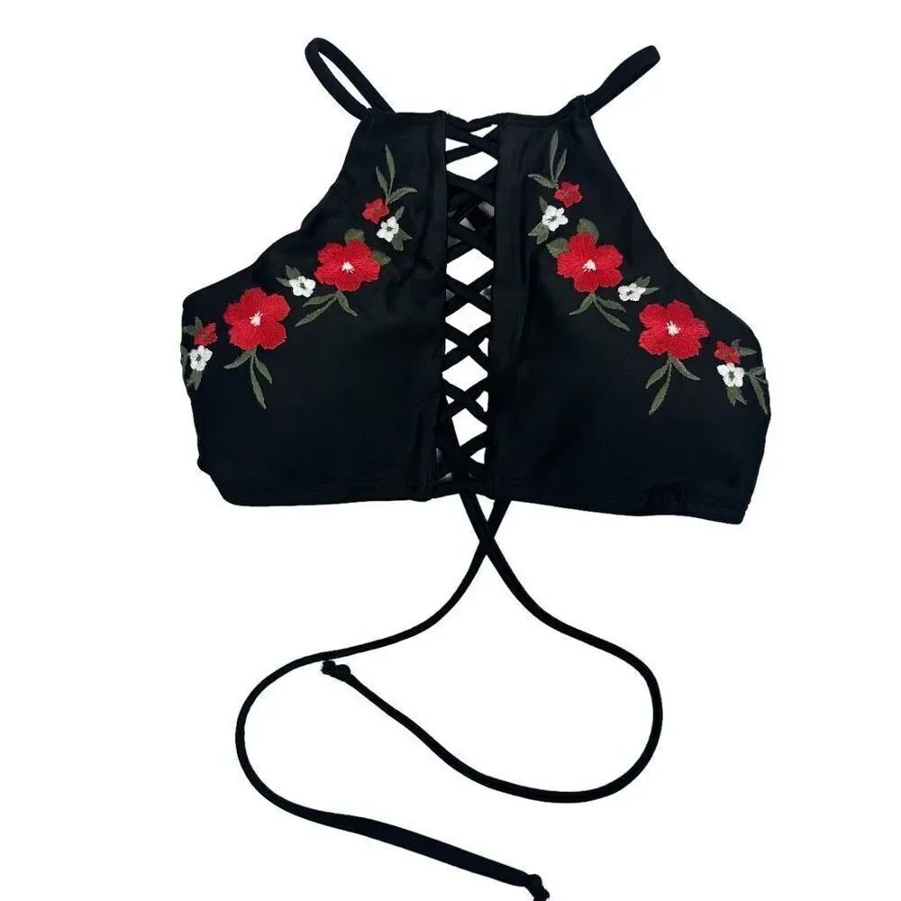 Hollister Tie Back Criss-Cross Front High Neck Bikini Top size XS